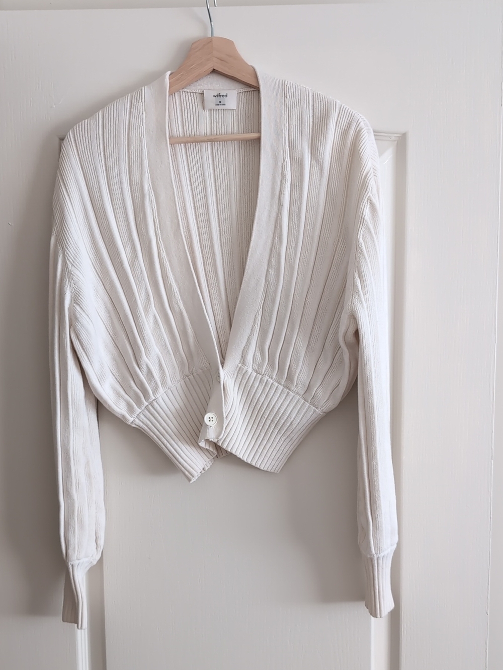 Wilfred Plunge Front Cream Ribbed Cropped Cardigan